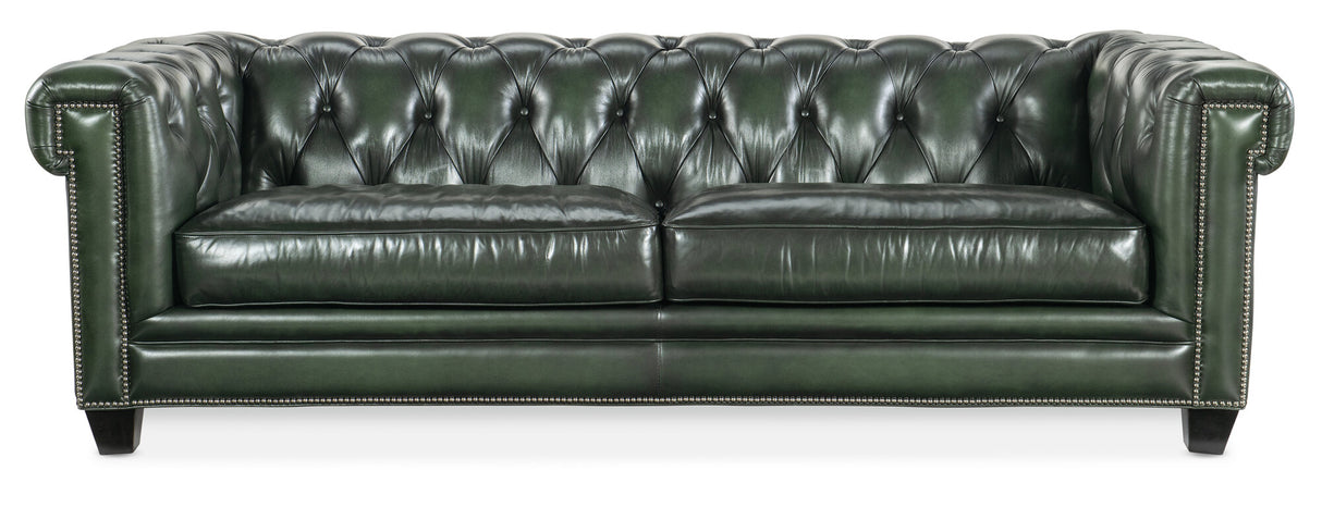 Charleston Tufted Sofa by Hooker Furniture in Sarzana Portal Leather with Pewter Nailhead Trim