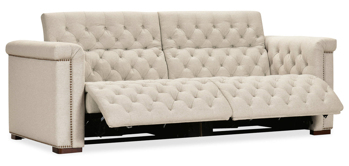 Savion Deux Sofa with Power Recliners & Power Headrests by Hooker Furniture in Aries Beach Fabric