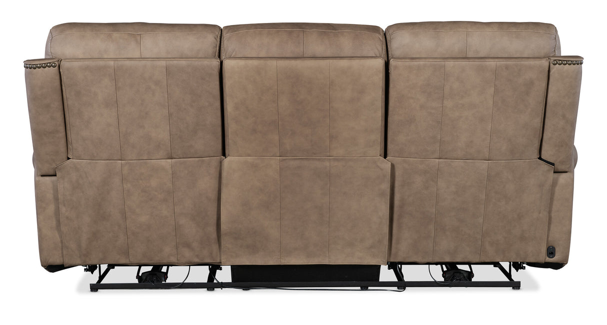 Duncan Power Sofa with Power Headrest & Lumbar Support by Hooker Furniture in Kalahari Camel or Bark Leather