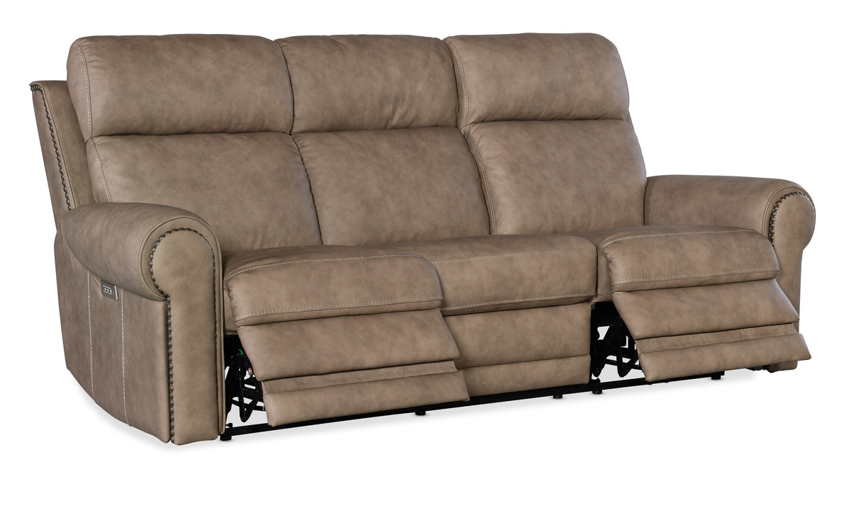 Duncan Power Sofa with Power Headrest & Lumbar Support by Hooker Furniture in Kalahari Camel or Bark Leather