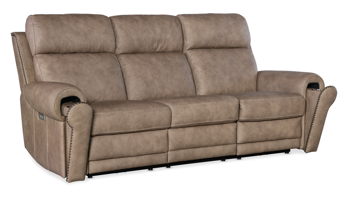 Duncan Power Sofa with Power Headrest & Lumbar Support by Hooker Furniture in Kalahari Camel or Bark Leather