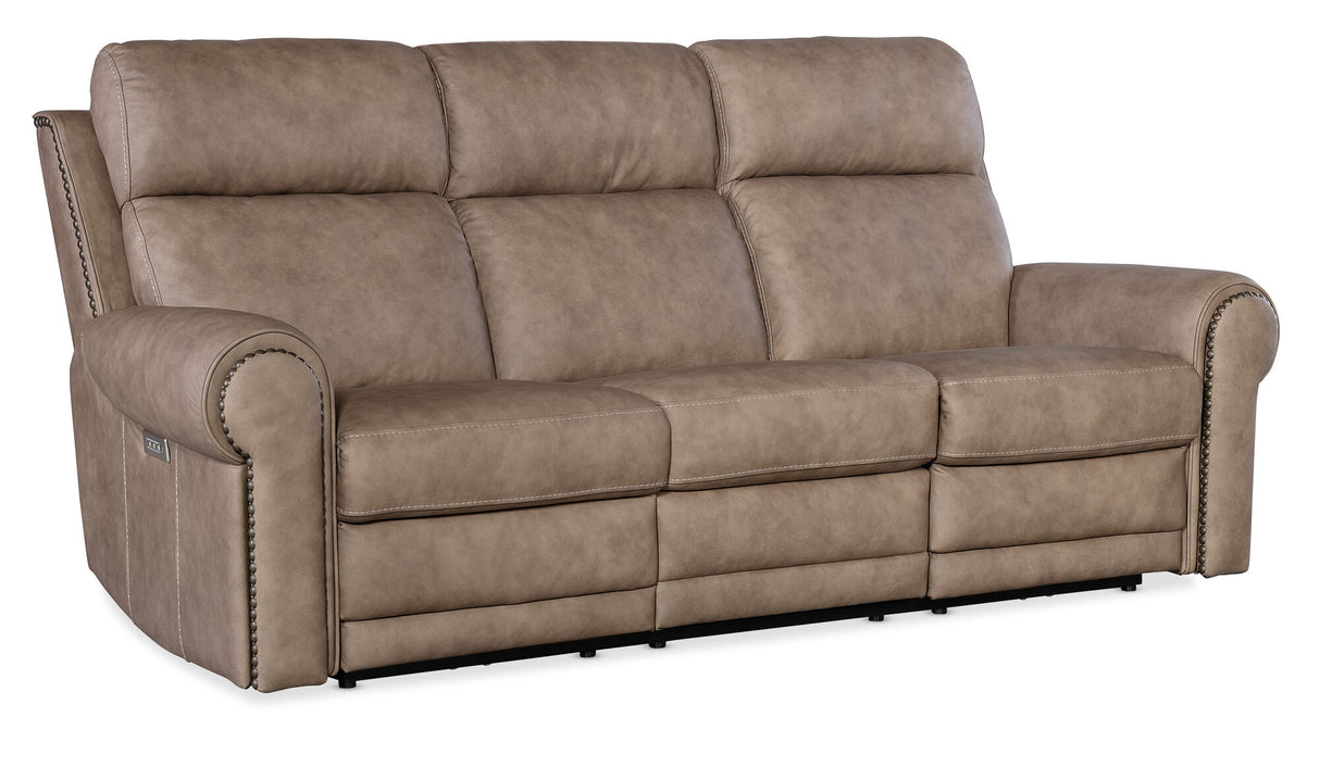 Duncan Power Sofa with Power Headrest & Lumbar Support by Hooker Furniture in Kalahari Camel or Bark Leather