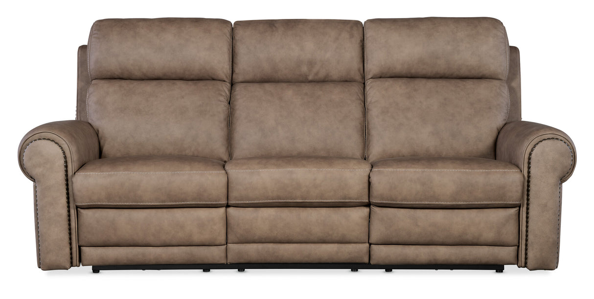Duncan Power Sofa with Power Headrest & Lumbar Support by Hooker Furniture in Kalahari Camel or Bark Leather