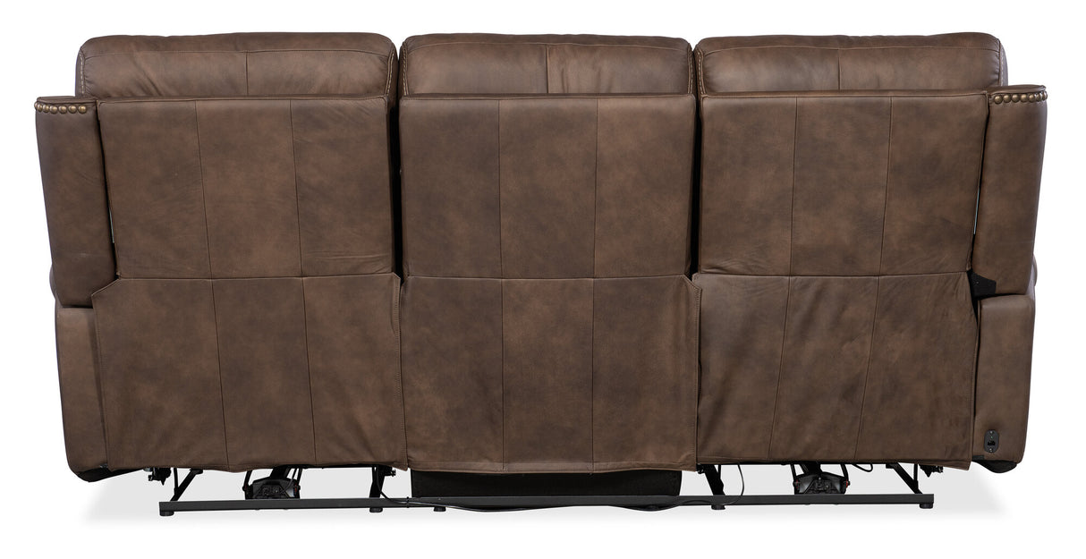 Duncan Power Sofa with Power Headrest & Lumbar Support by Hooker Furniture in Kalahari Camel or Bark Leather