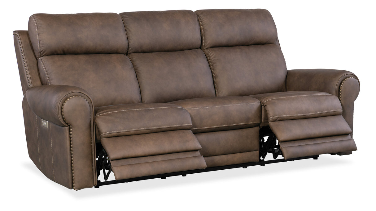 Duncan Power Sofa with Power Headrest & Lumbar Support by Hooker Furniture in Kalahari Camel or Bark Leather