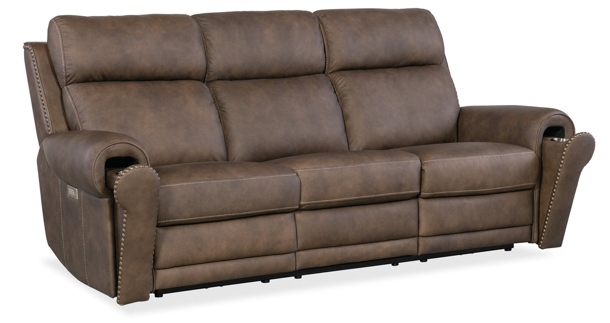 Duncan Power Sofa with Power Headrest & Lumbar Support by Hooker Furniture in Kalahari Camel or Bark Leather