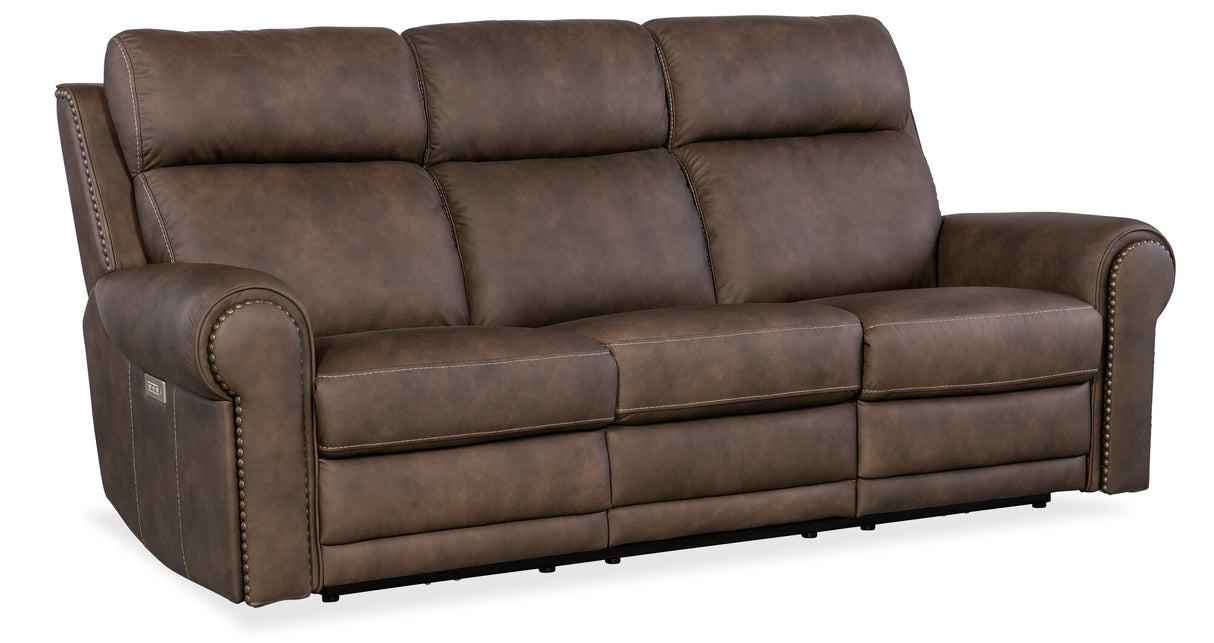 Duncan Power Sofa with Power Headrest & Lumbar Support by Hooker Furniture in Kalahari Camel or Bark Leather