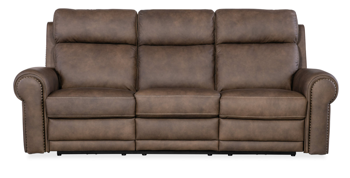 Duncan Power Sofa with Power Headrest & Lumbar Support by Hooker Furniture in Kalahari Camel or Bark Leather