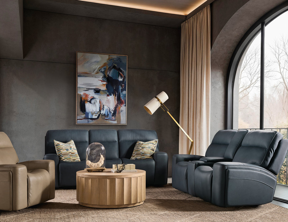 Riverton Power Sofa with Power Headrest and Lumbar | Dante Afterdusk Leather | Hidden Cupholders