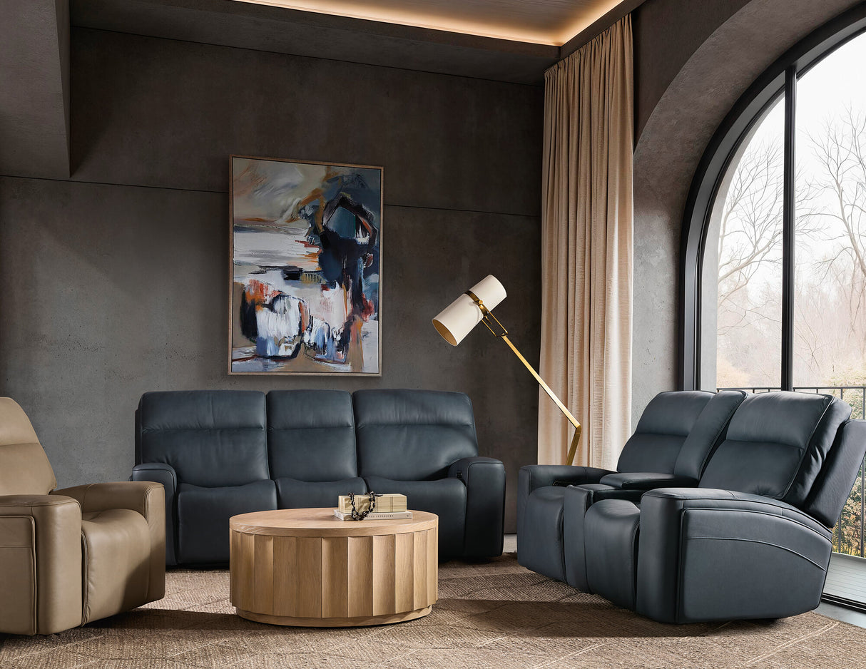 Riverton Power Gliding Console Loveseat with Power Headrest and Lumbar | Dante Afterdusk Leather | USB Port | Hidden Storage