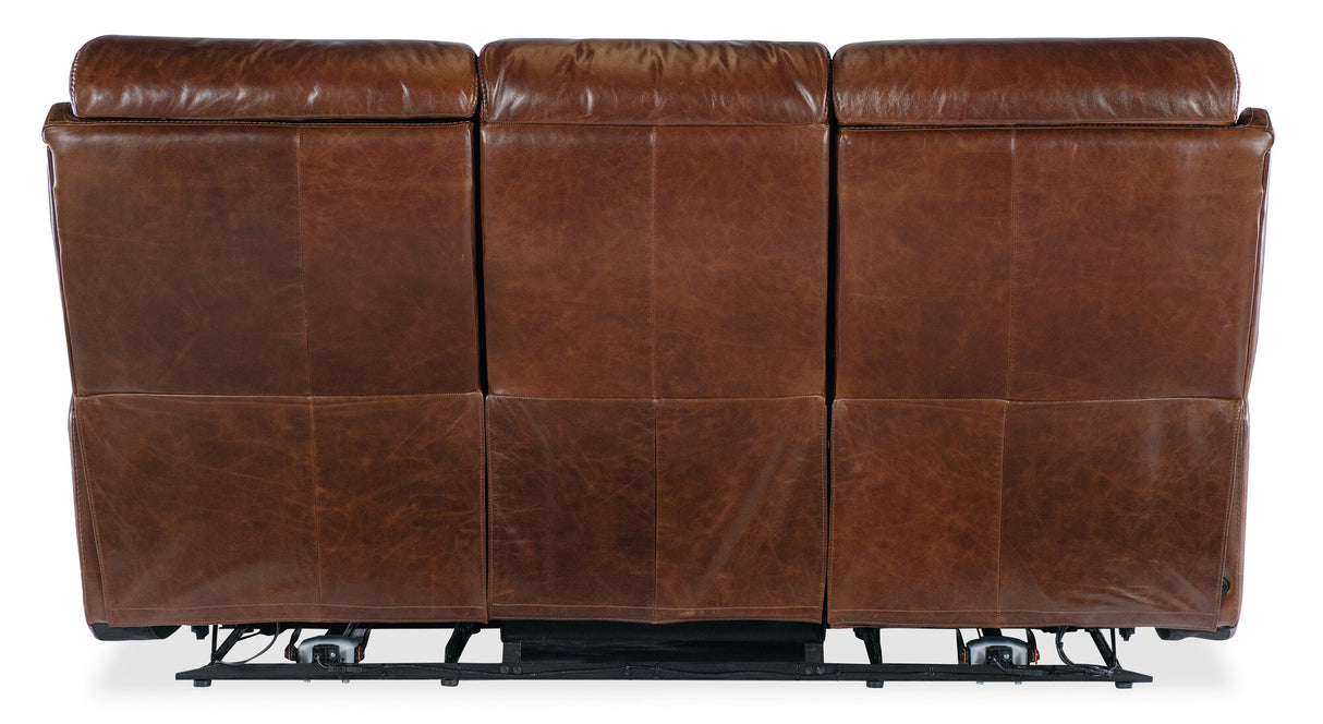 Harlan Zero Gravity Power Reclining Sofa with Power Headrest by Hooker Furniture in Carrington Walnut Leather