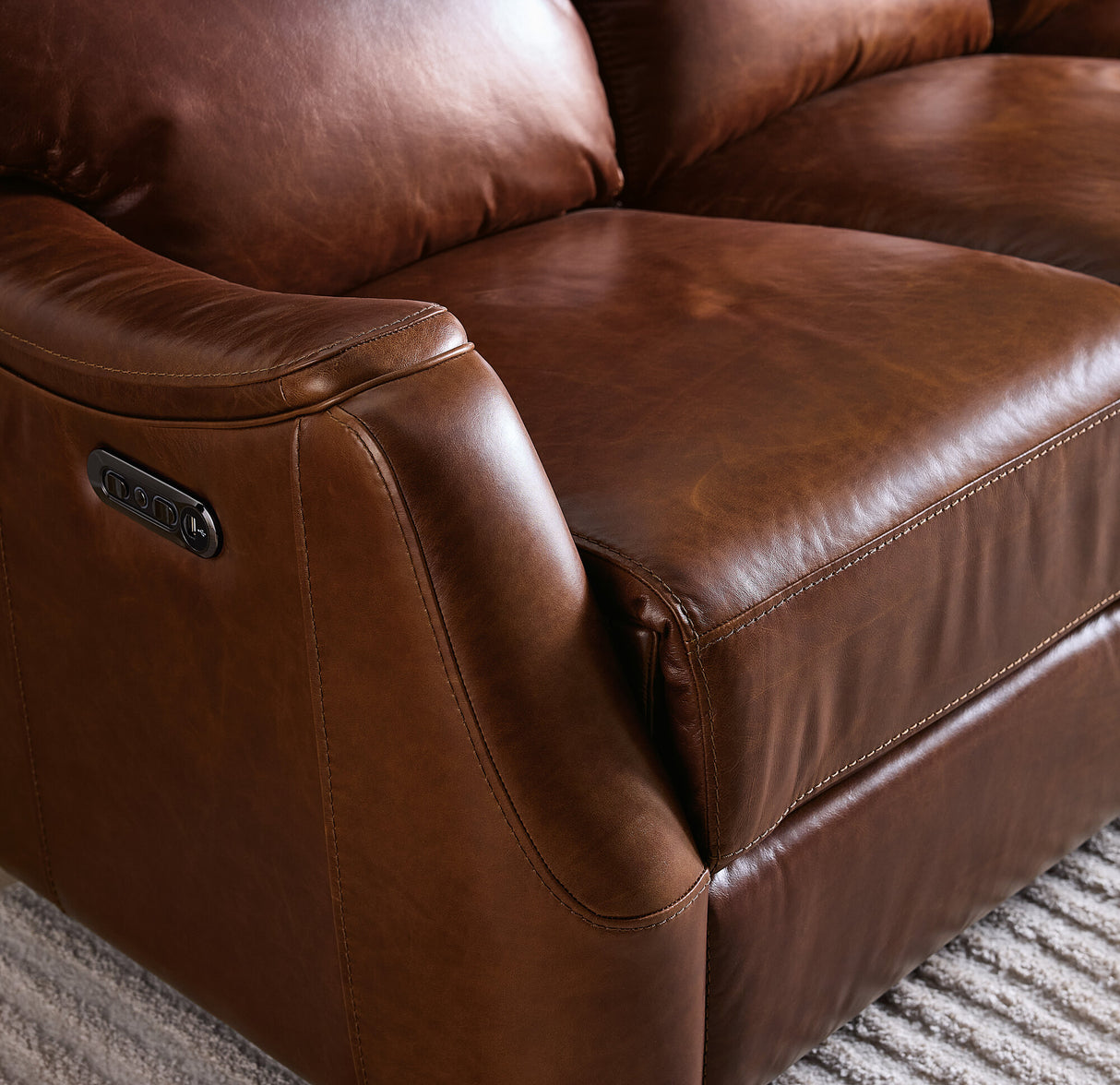 Harlan Zero Gravity Power Reclining Sofa with Power Headrest by Hooker Furniture in Carrington Walnut Leather