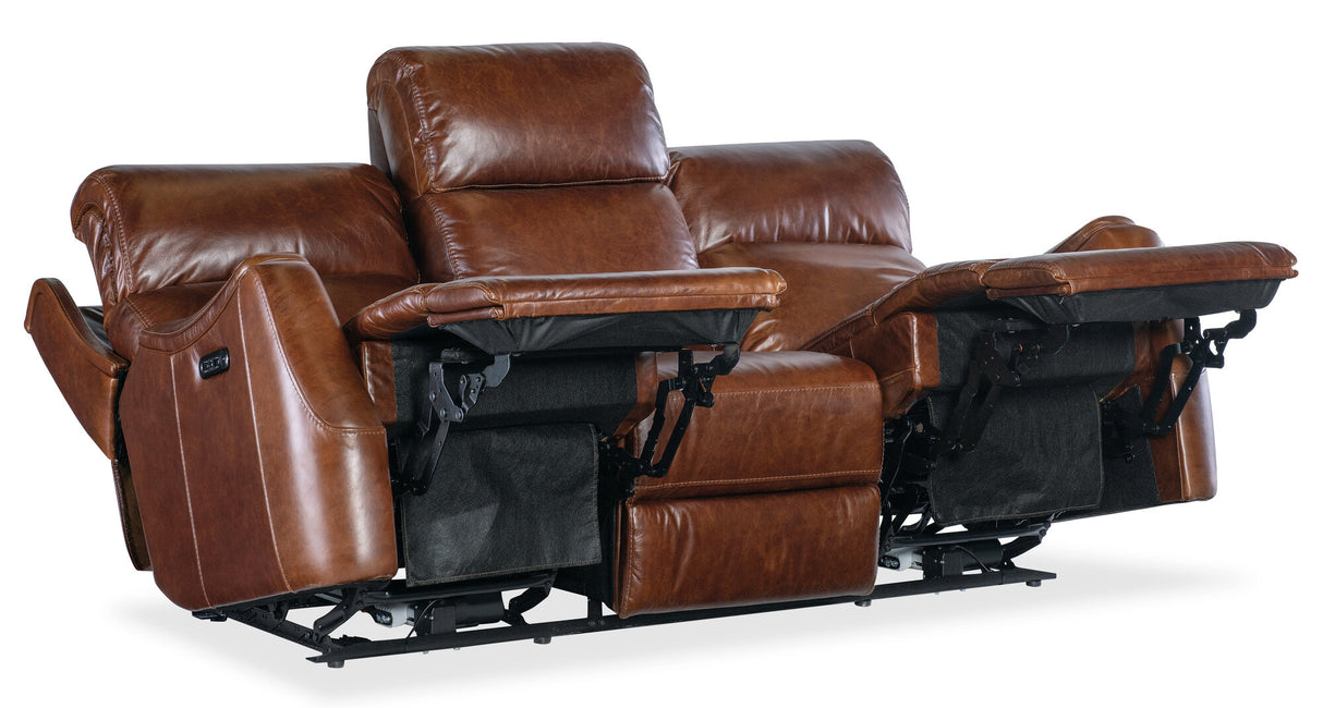 Harlan Zero Gravity Power Reclining Sofa with Power Headrest by Hooker Furniture in Carrington Walnut Leather
