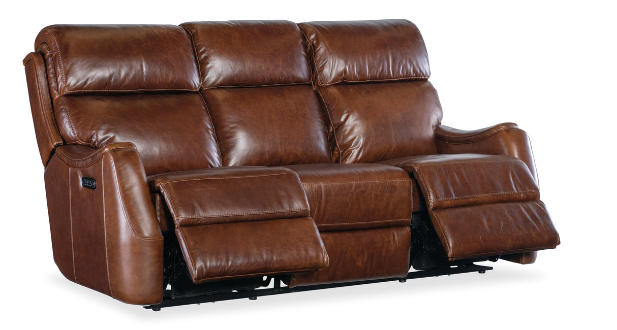 Harlan Zero Gravity Power Reclining Sofa with Power Headrest by Hooker Furniture in Carrington Walnut Leather