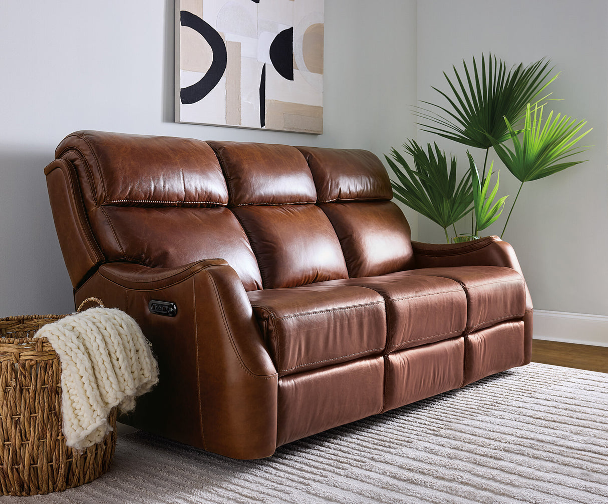 Harlan Zero Gravity Power Reclining Sofa with Power Headrest by Hooker Furniture in Carrington Walnut Leather
