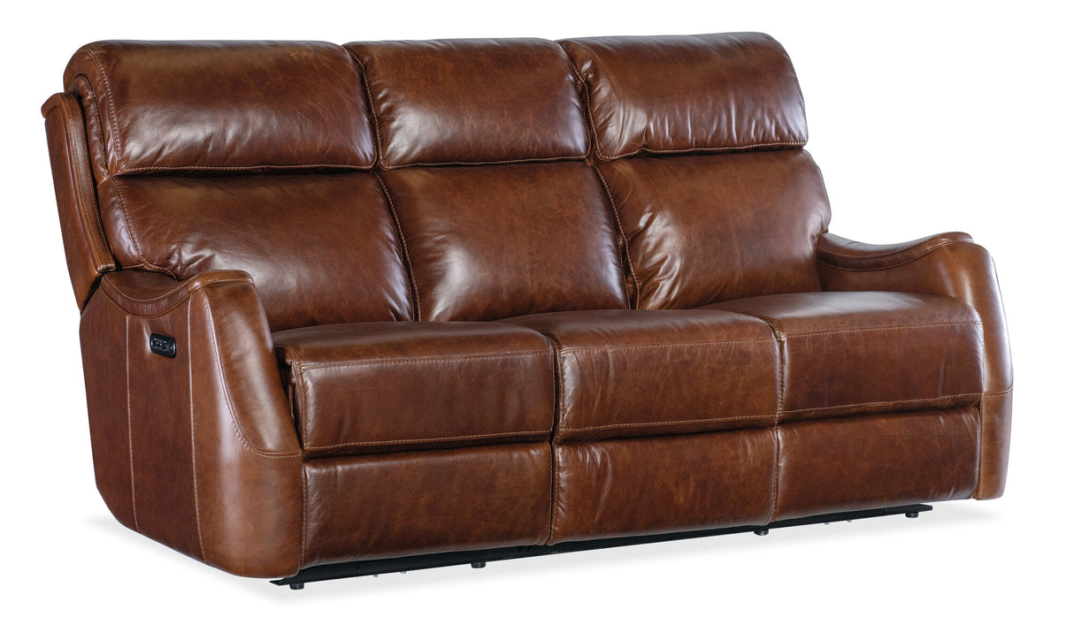 Harlan Zero Gravity Power Reclining Sofa with Power Headrest by Hooker Furniture in Carrington Walnut Leather