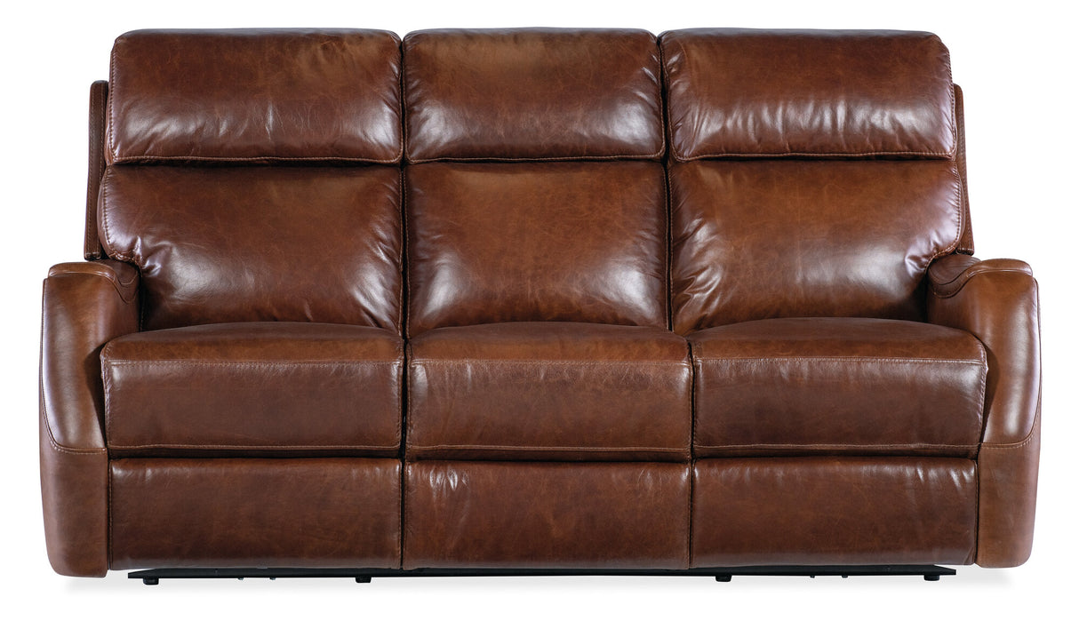 Harlan Zero Gravity Power Reclining Sofa with Power Headrest by Hooker Furniture in Carrington Walnut Leather