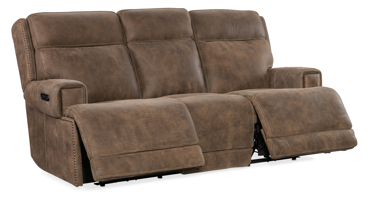 Wheeler Sofa with Power Recline & Power Headrest | Aniline Leather Seville Timber | Hooker Furniture