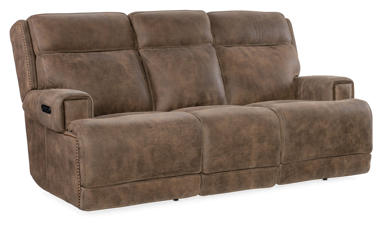 Wheeler Sofa with Power Recline & Power Headrest | Aniline Leather Seville Timber | Hooker Furniture