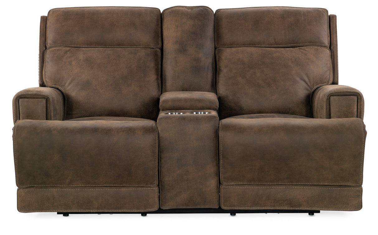 Wheeler Console Loveseat with Power Recline & Power Headrest Seville Timber Leather | Storage Console