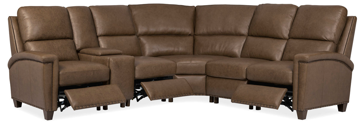 Julian Six-Piece Power Sectional by Hooker Furniture in Rowe Chocolate Leather