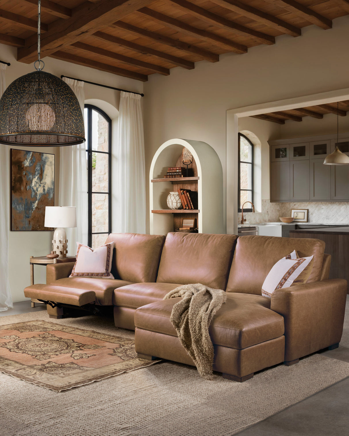 Optimus Three-Seat Sectional in Kingston Cognac – Hooker Furniture