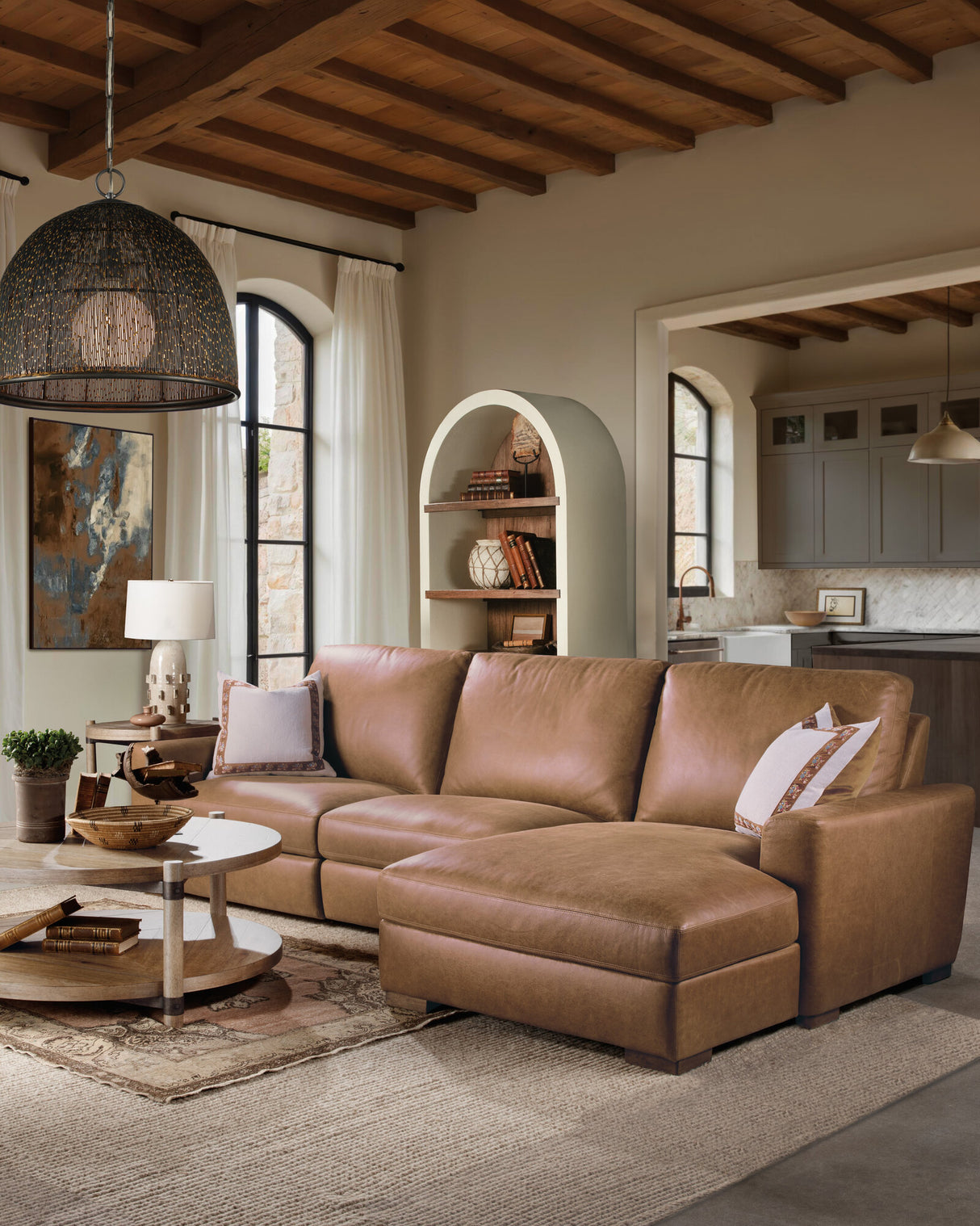 Optimus Three-Seat Sectional in Kingston Cognac – Hooker Furniture