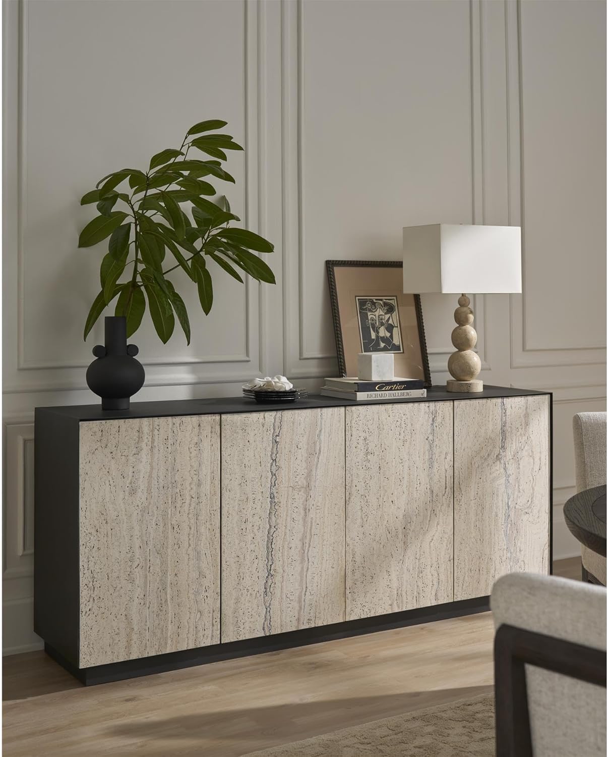Stone Modern White Travertine Credenza with Metal Case | Universal Furniture