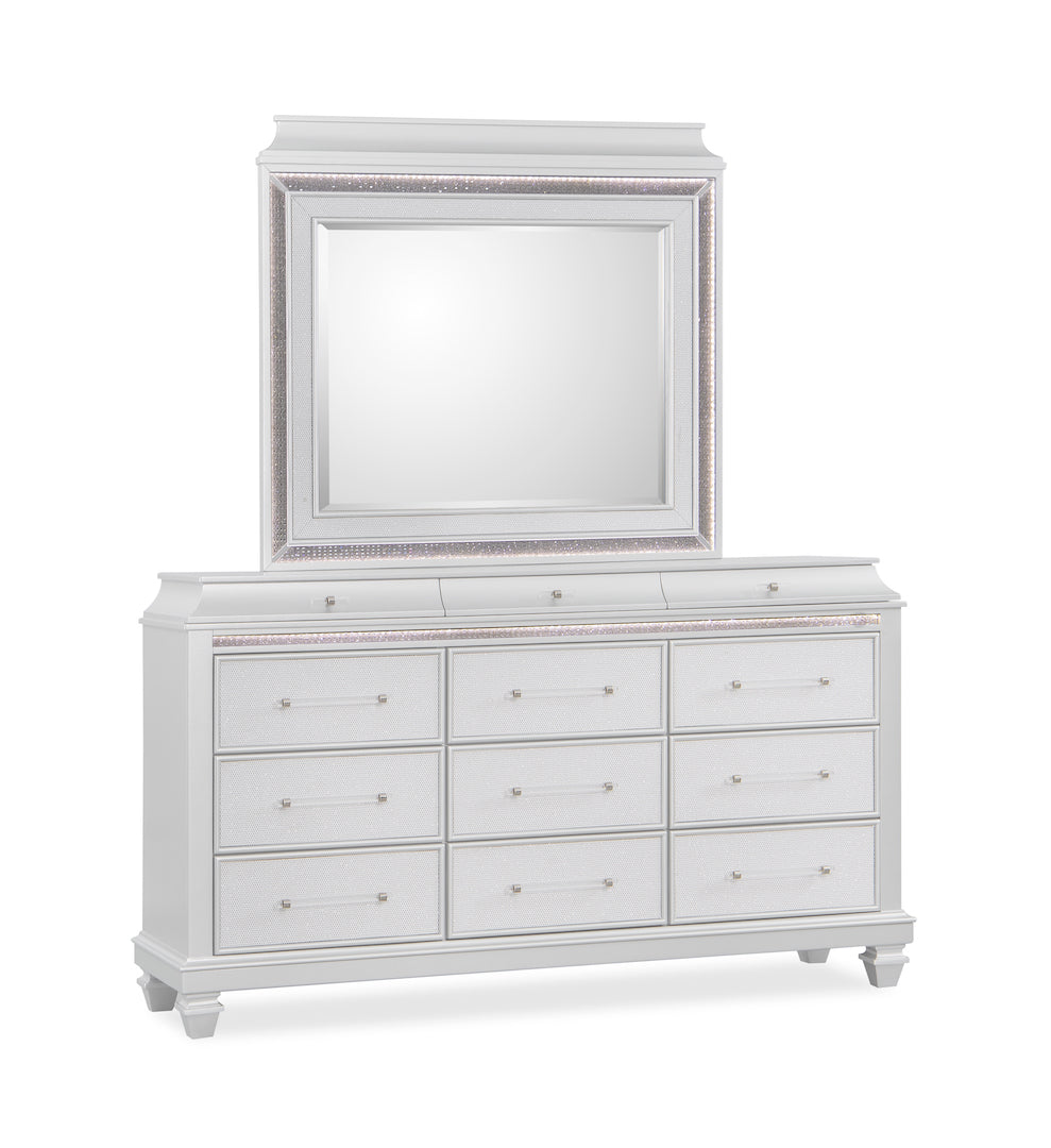 White dresser with mirror on a white background