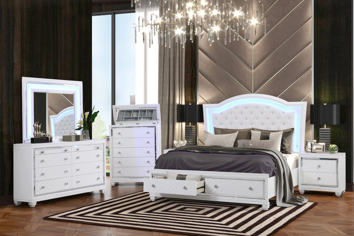 Shiney 6-Piece Bedroom Set Silver or White Finish – Cosmos Furniture - sold by Home Elegance USA