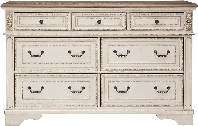 Ashley Realyn French Country Two Tone 7 Drawer Dresser, Chipped White B743 - 31 | Home Elegance USA