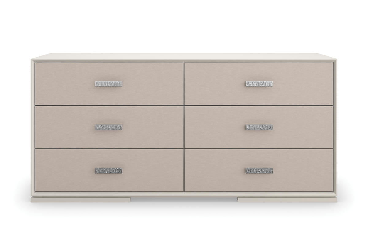 Silver Lining Dresser | CLA-423-012 | Caracole Classic | Almond Milk Finish | Brushed Stainless Hardware - sold by Home Elegance USA