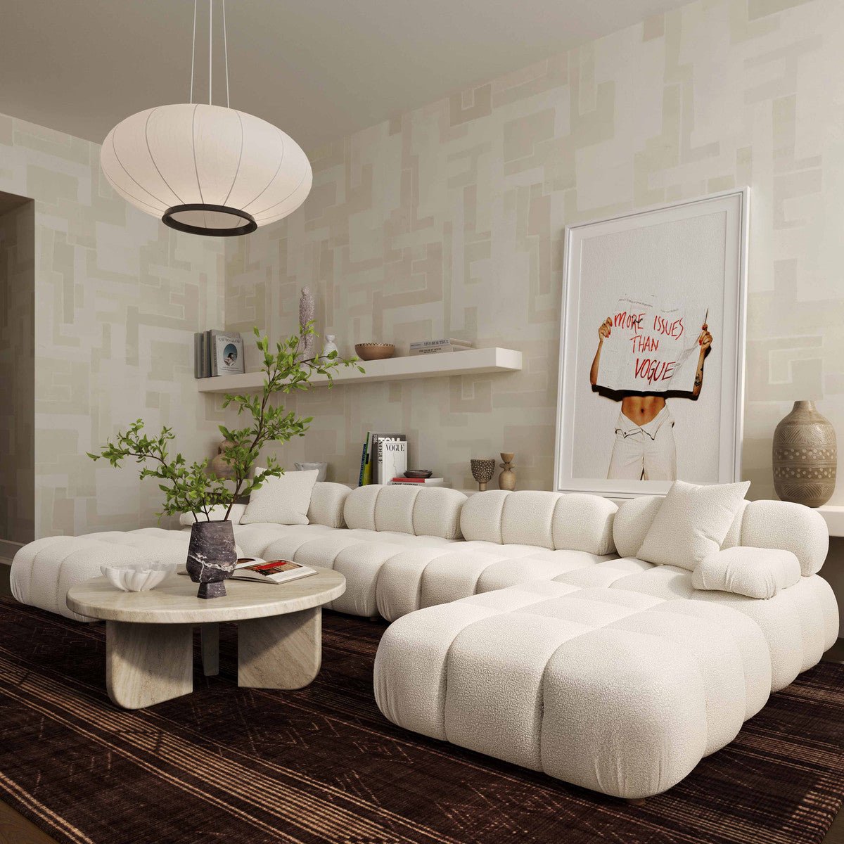 Calliope Cream Vegan Shearling 6 - Piece Modular U - Sectional | TOV | Home Elegance USA