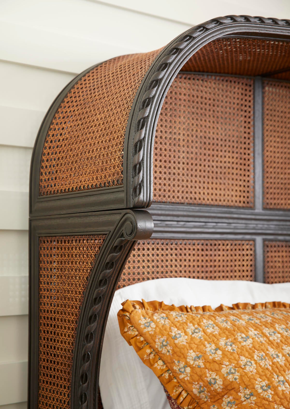 Tangiers King Shelter Bed – Ebonized Oak with Cane Detailing | Jonathan Charles