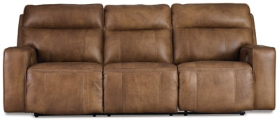 Ashley Caramel Game Plan PWR REC Sofa with ADJ Headrest - Leather