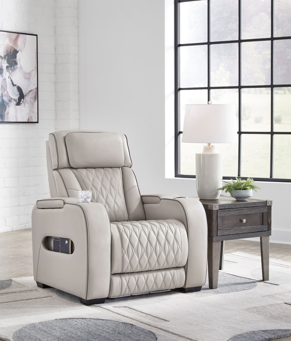 Ashley Gray Boyington PWR Recliner/ADJ Headrest - Leather | Home Elegance USA