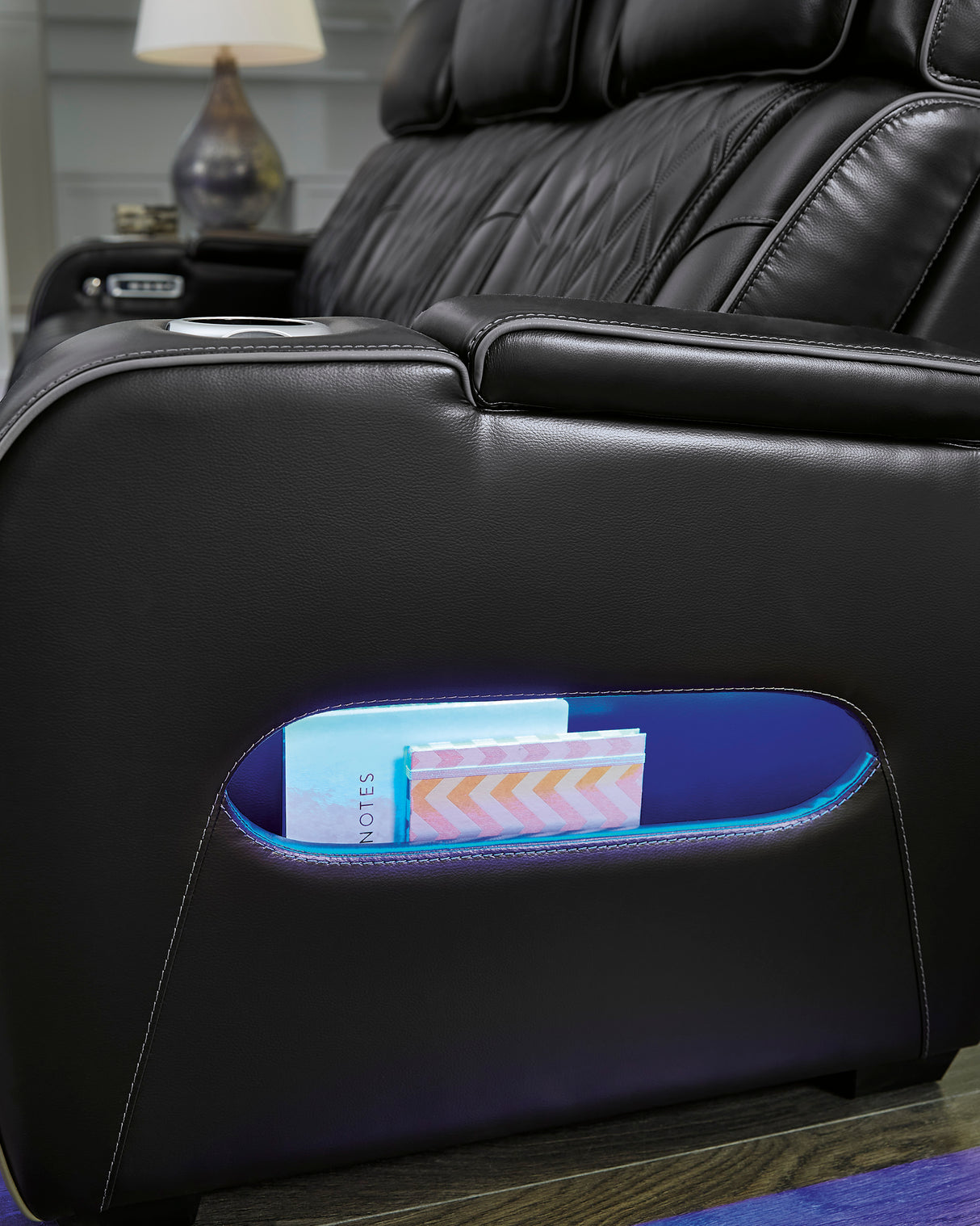Ashley Boyington Power Reclining Loveseat Black Leather with Console & Massage - Home Elegance USA