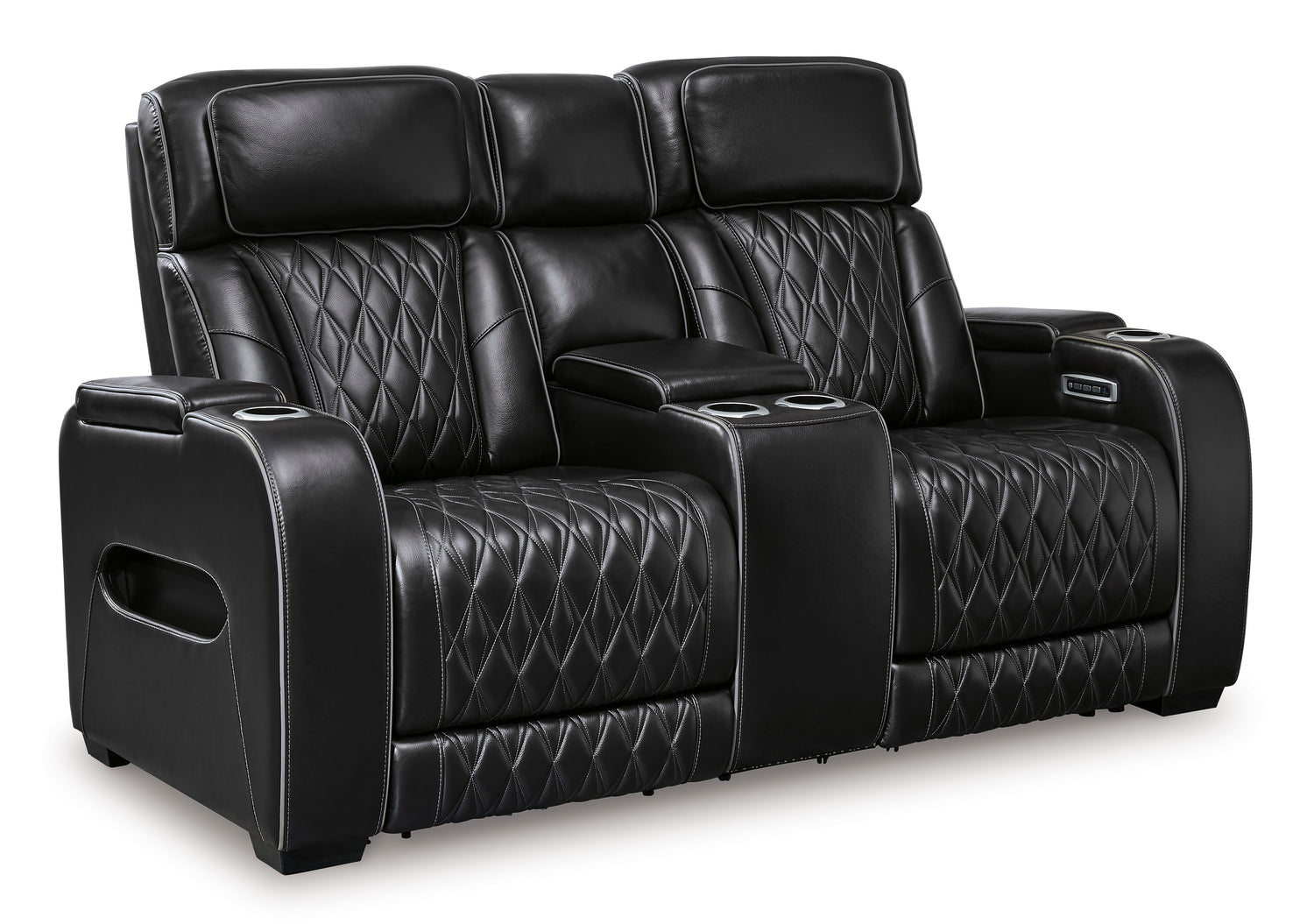 Ashley Boyington Power Reclining Loveseat Black Leather with Console & Massage - Home Elegance USA