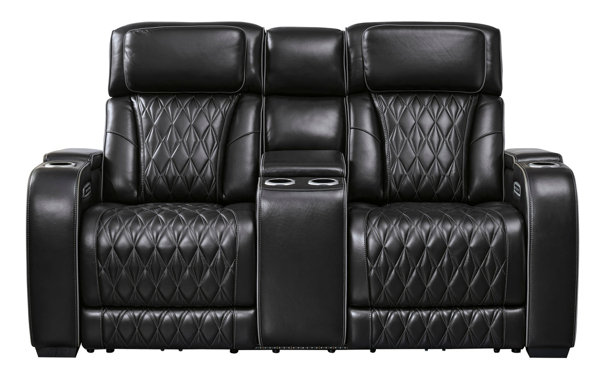 Ashley Boyington Power Reclining Loveseat Black Leather with Console & Massage - Home Elegance USA