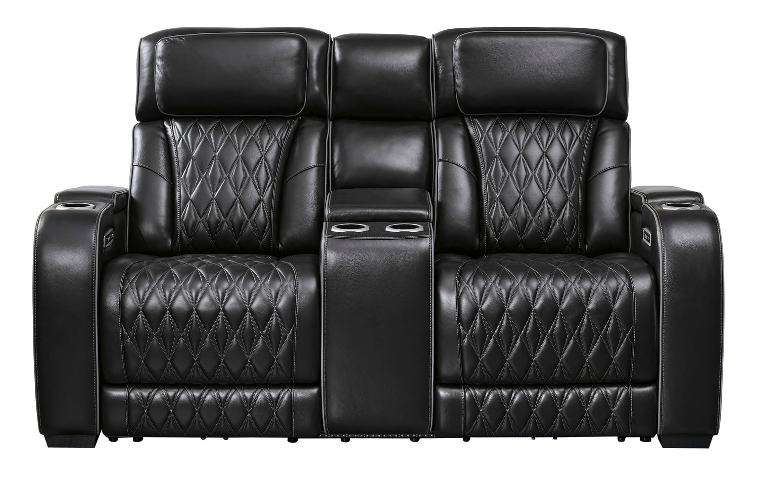 Ashley Boyington Power Reclining Loveseat Black Leather with Console & Massage - Home Elegance USA