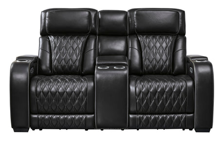 Ashley Boyington Power Reclining Loveseat Black Leather with Console & Massage - Home Elegance USA
