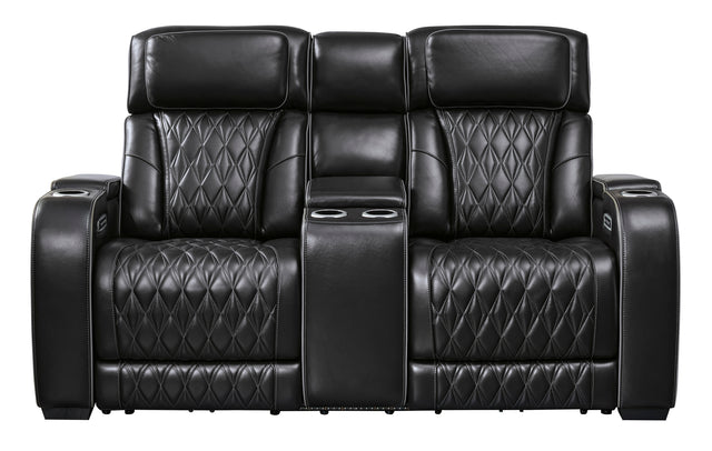 Ashley Boyington Power Reclining Loveseat Black Leather with Console & Massage - Home Elegance USA