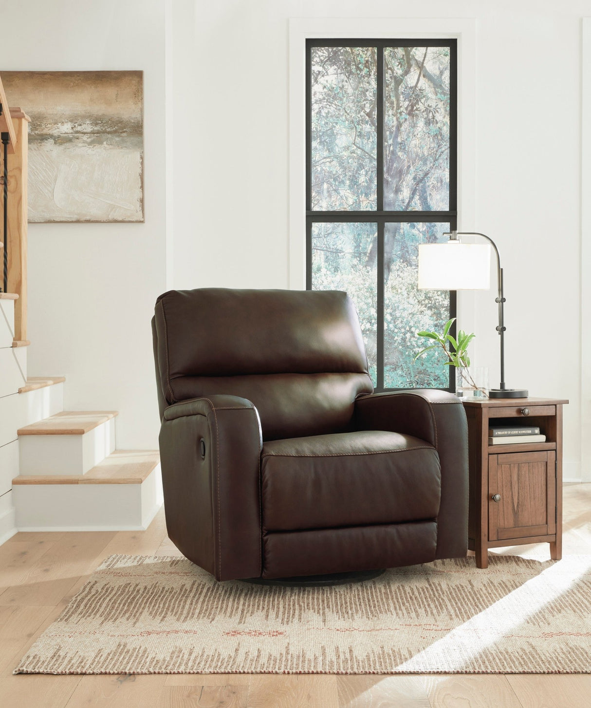 Ashley Coffee Emberla Swivel Glider Recliner - Leather | Home Elegance USA
