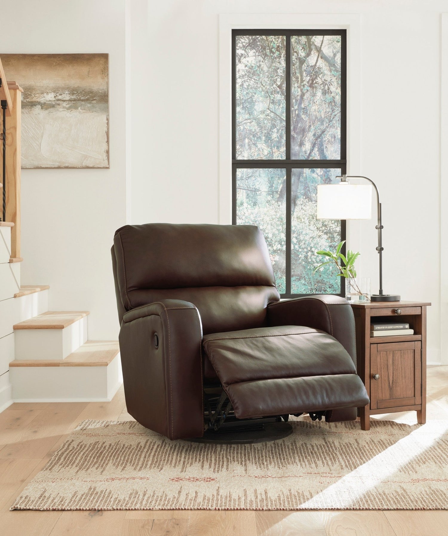 Ashley Coffee Emberla Swivel Glider Recliner - Leather | Home Elegance USA