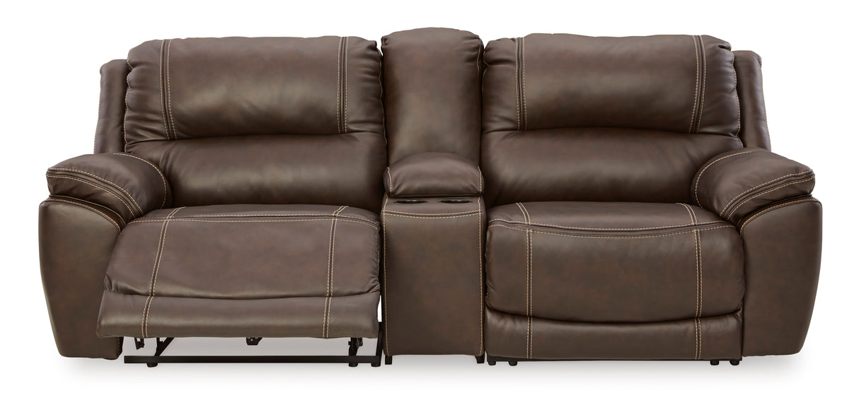 Chocolate Dunleith U71604S4 3-Piece Power Reclining Loveseat with Console - Leather | Ashley - Home Elegance USA