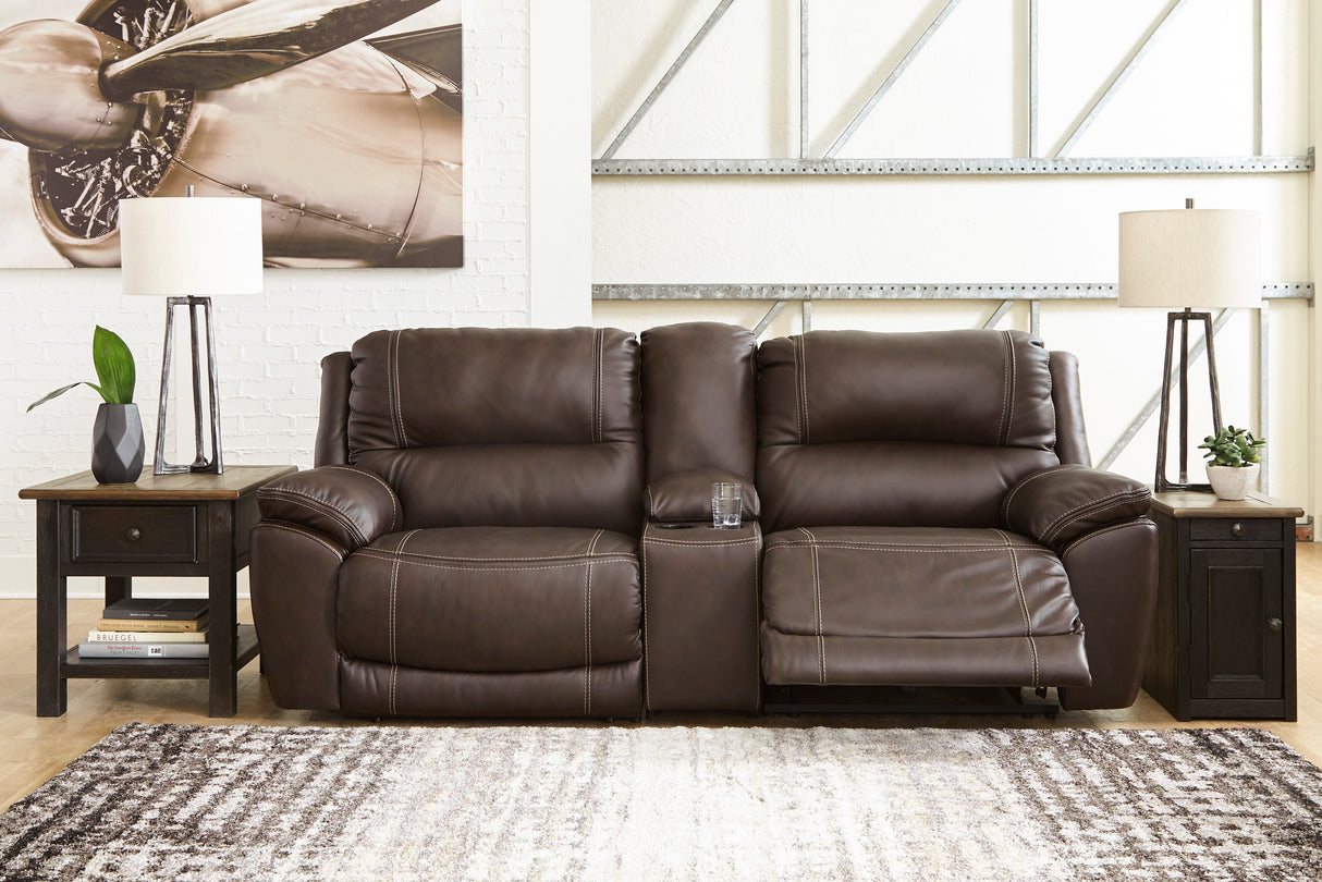 Chocolate Dunleith U71604S4 3-Piece Power Reclining Loveseat with Console - Leather | Ashley - Home Elegance USA