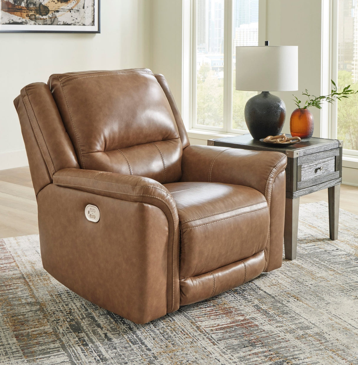 Ashley Caramel Trasimeno PWR Recliner/ADJ Headrest - Leather | Home Elegance USA