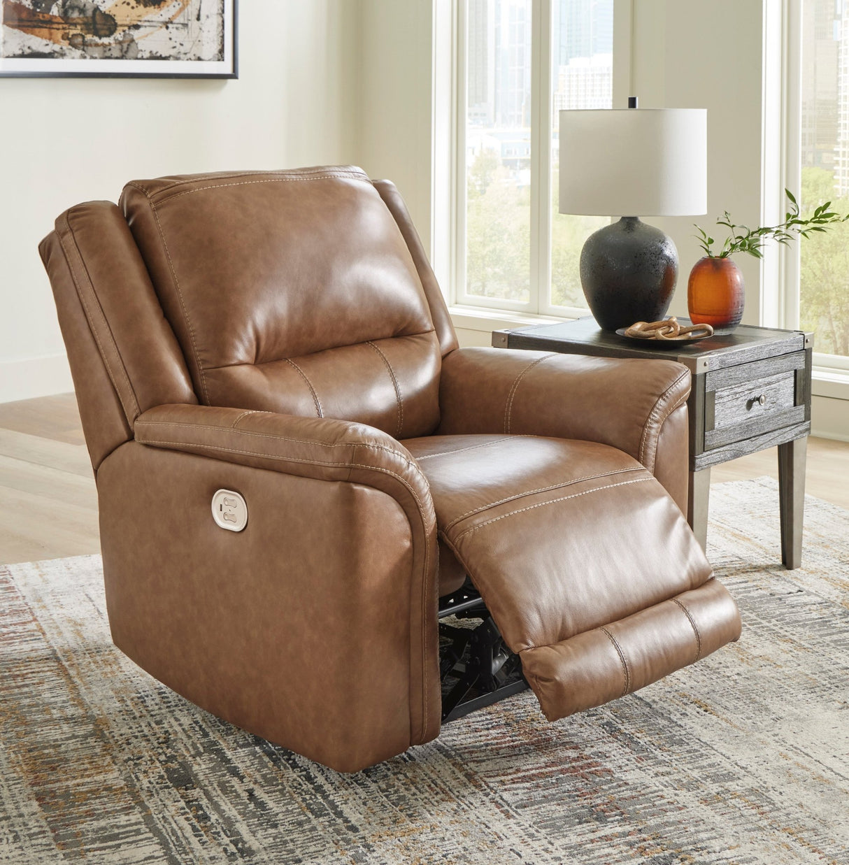 Ashley Caramel Trasimeno PWR Recliner/ADJ Headrest - Leather | Home Elegance USA
