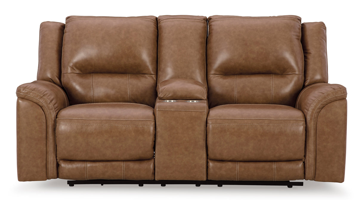 Ashley Caramel Trasimeno PWR REC Loveseat/CON/ADJ HDRST - Leather - Home Elegance USA
