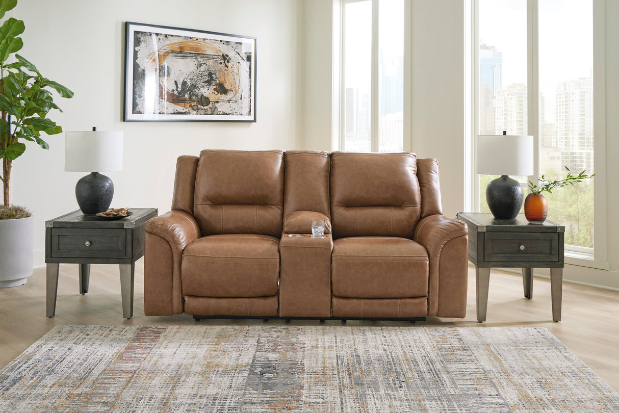 Ashley Caramel Trasimeno PWR REC Loveseat/CON/ADJ HDRST - Leather - Home Elegance USA